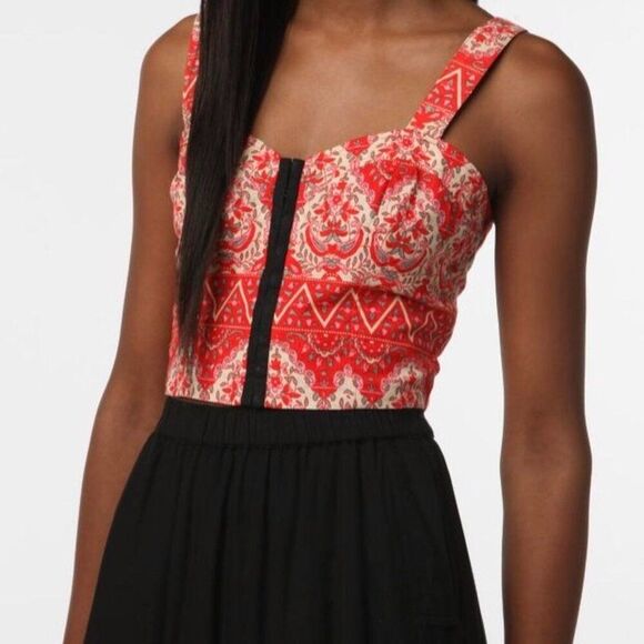 NWT Free People M 8 Bustier Corset Crop Cut Out Top Tank Boho Indie Sexy Batik - Picture 1 of 14